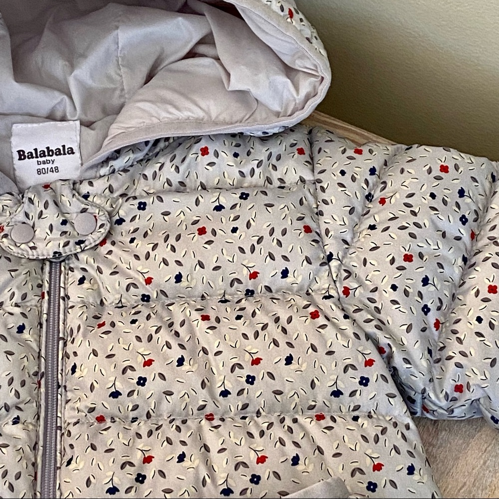 Mini Balabala Gray Floral Baby Snowsuit☃️